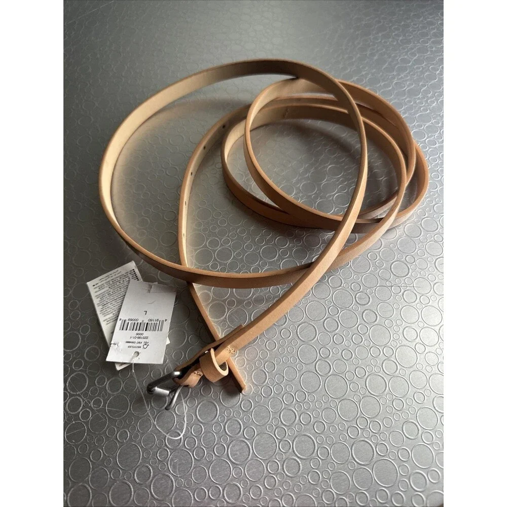 NWT Gap Leather Skinny Double Wrap Waist Belt Natural Tan Beige - Size L New